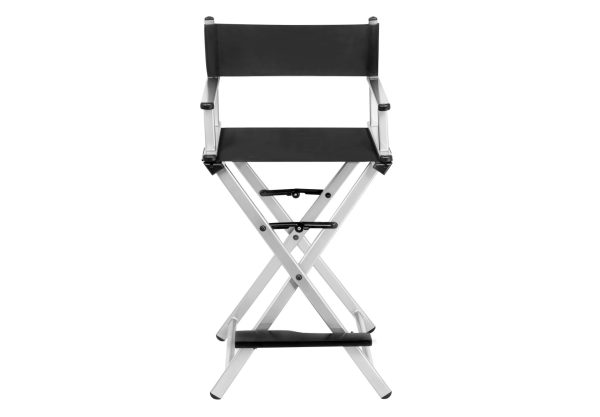 Krzesło reżyserskie stalowe srebrne dla kosmetyczki