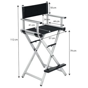 Krzesło Aluminiowe z Twoim LOGO - do Makijażu - Reżyserskie, Salonu, z nadrukiem, Kolor Srebrny