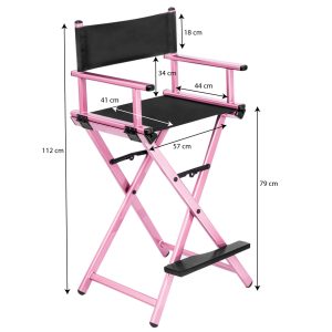 Krzesło Aluminiowe z Twoim LOGO - do Makijażu - Reżyserskie, Salonu, z nadrukiem, Kolor Różowy